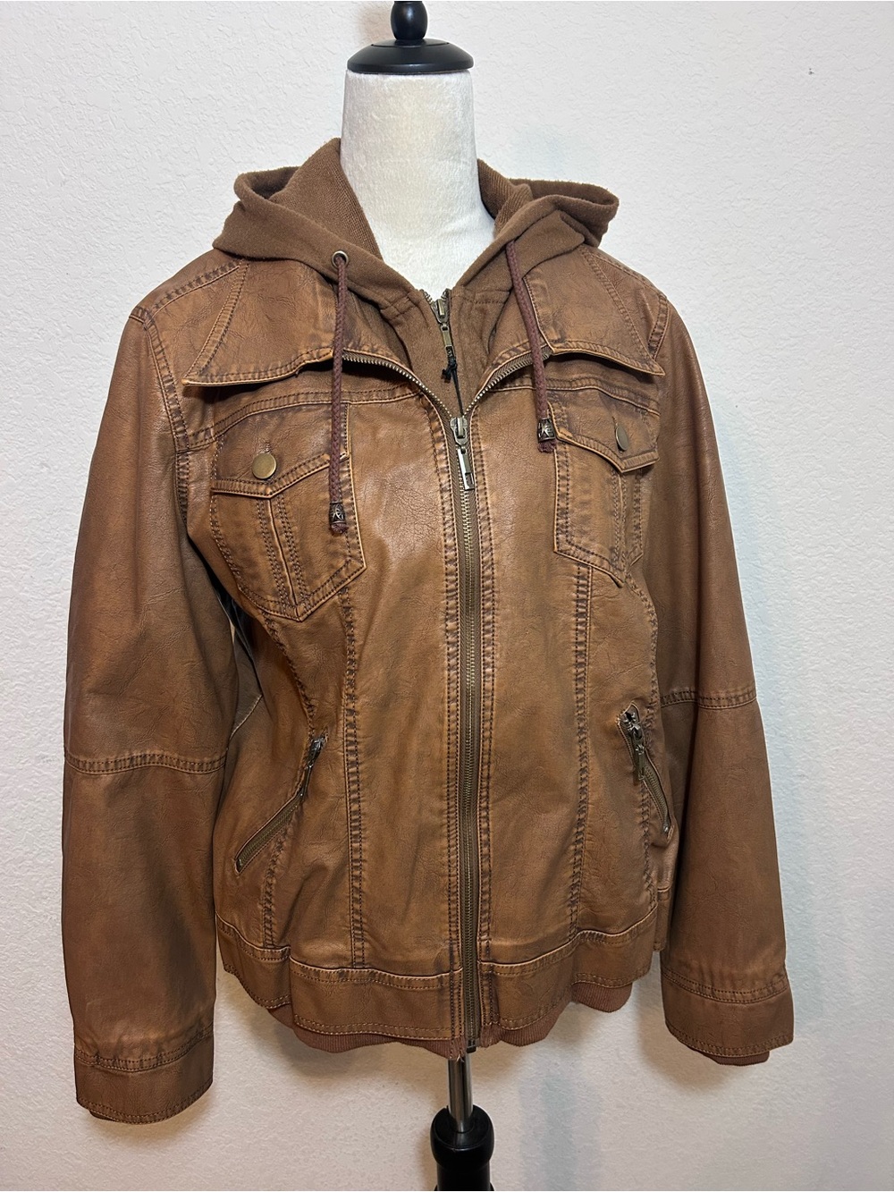 Women's LA Coalition Camel Hooded Bomber Jacket with Zip Front
